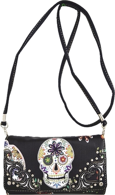 Punk GOTHIC ROCK METALLIC SCALLE Giorno dei morti zucchero floreale SCALLE di pelle borsa da donna borsa da mano spalla borsa portafoglio set