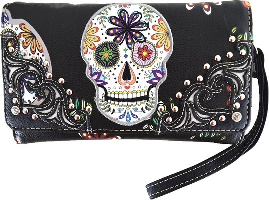Punk GOTHIC ROCK METALLIC SCALLE Giorno dei morti zucchero floreale SCALLE di pelle borsa da donna borsa da mano spalla borsa portafoglio set