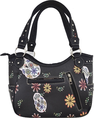 Punk GOTHIC ROCK METALLIC SCALLE Giorno dei morti zucchero floreale SCALLE di pelle borsa da donna borsa da mano spalla borsa portafoglio set
