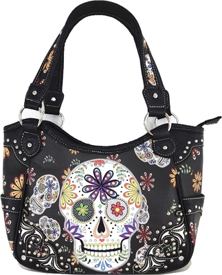 Punk GOTHIC ROCK METALLIC SCALLE Giorno dei morti zucchero floreale SCALLE di pelle borsa da donna borsa da mano spalla borsa portafoglio set