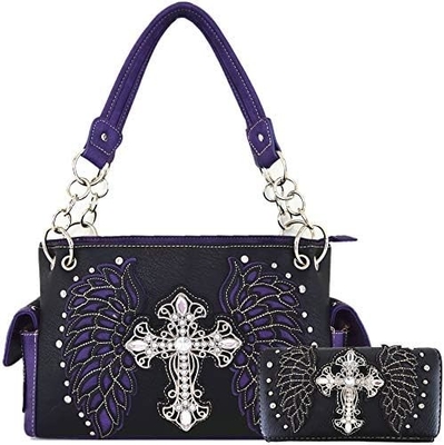 STILLO occidentale RINESTONE CRUCE STUDED ALLAZER CUT WINGS utensili in pelle borsa da mano donna borsa da spalla paese portafogli S