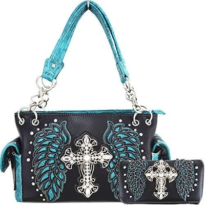 STILLO occidentale RINESTONE CRUCE STUDED ALLAZER CUT WINGS utensili in pelle borsa da mano donna borsa da spalla paese portafogli S
