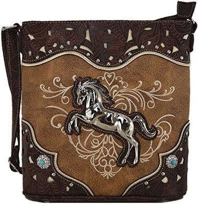 STILLO occidentale BORSA di cavallo ricamata STUDI DI RINESTONE FLORALE BORSA DI MANO