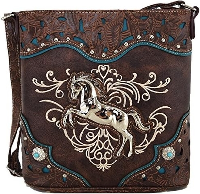 STILLO occidentale BORSA di cavallo ricamata STUDI DI RINESTONE FLORALE BORSA DI MANO