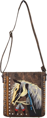 STILLO occidentale BORSA di cavallo ricamata STUDI DI RINESTONE FLORALE BORSA DI MANO