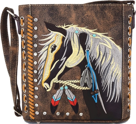 STILLO occidentale BORSA di cavallo ricamata STUDI DI RINESTONE FLORALE BORSA DI MANO