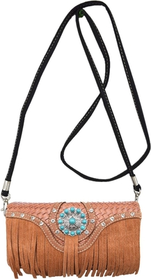 STILLO occidentale FRANGE CONCHOS GEM RINESTONE STUDIATO PELLE INTRECCATA BORSA PAESANA BORSA DI MANO DONNE BORSA DELLA SPALLA Set portafogli