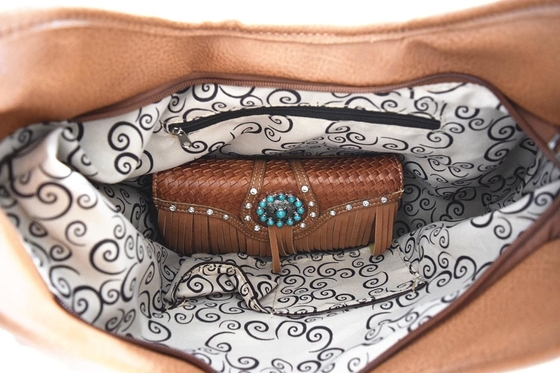 STILLO occidentale FRANGE CONCHOS GEM RINESTONE STUDIATO PELLE INTRECCATA BORSA PAESANA BORSA DI MANO DONNE BORSA DELLA SPALLA Set portafogli
