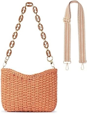 "Herald" piccolo sacchetto di paglia fatto a mano "Crossbody bag" per donne, "Summer chic" "Woven handbag" "Shoulder purse with chain"