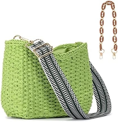 "Herald" piccolo sacchetto di paglia fatto a mano "Crossbody bag" per donne, "Summer chic" "Woven handbag" "Shoulder purse with chain"