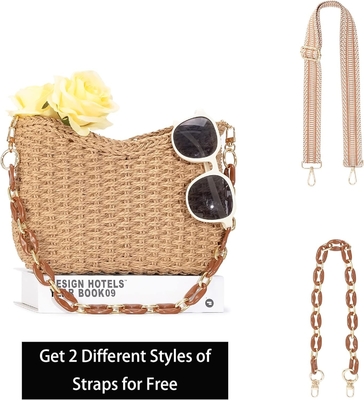 "Herald" piccolo sacchetto di paglia fatto a mano "Crossbody bag" per donne, "Summer chic" "Woven handbag" "Shoulder purse with chain"