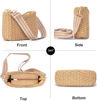 "Herald" piccolo sacchetto di paglia fatto a mano "Crossbody bag" per donne, "Summer chic" "Woven handbag" "Shoulder purse with chain"