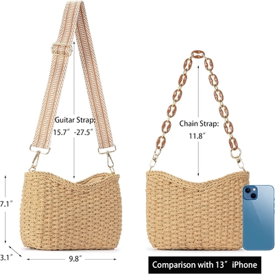 "Herald" piccolo sacchetto di paglia fatto a mano "Crossbody bag" per donne, "Summer chic" "Woven handbag" "Shoulder purse with chain"