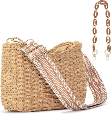 "Herald" piccolo sacchetto di paglia fatto a mano "Crossbody bag" per donne, "Summer chic" "Woven handbag" "Shoulder purse with chain"
