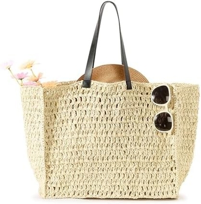 HERALD LARGE handmade straw tote handbag per donne, estate spiaggia tessitura chic spalla borsa di viaggio