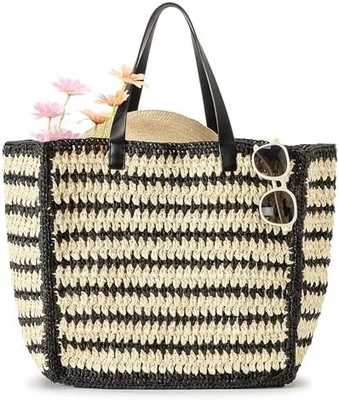 HERALD LARGE handmade straw tote handbag per donne, estate spiaggia tessitura chic spalla borsa di viaggio