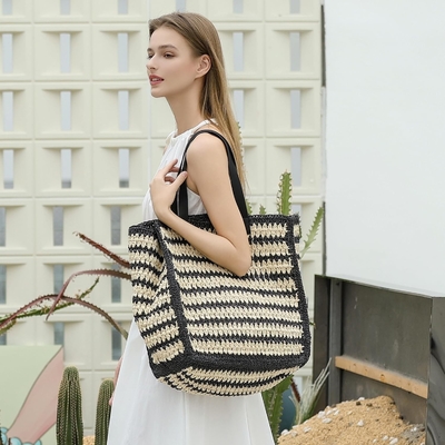 HERALD LARGE handmade straw tote handbag per donne, estate spiaggia tessitura chic spalla borsa di viaggio