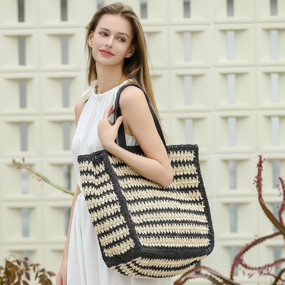 HERALD LARGE handmade straw tote handbag per donne, estate spiaggia tessitura chic spalla borsa di viaggio