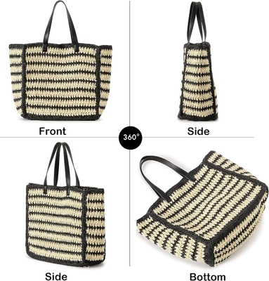 HERALD LARGE handmade straw tote handbag per donne, estate spiaggia tessitura chic spalla borsa di viaggio