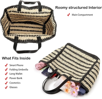 HERALD LARGE handmade straw tote handbag per donne, estate spiaggia tessitura chic spalla borsa di viaggio