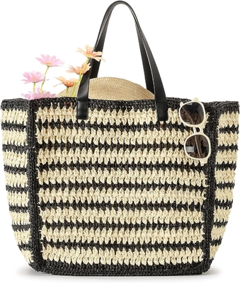 HERALD LARGE handmade straw tote handbag per donne, estate spiaggia tessitura chic spalla borsa di viaggio