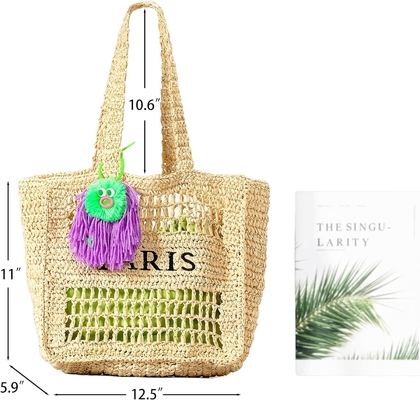 Herald Straw Mesh Beach Tote Bag per donne, grande Summer leggero pieghevole borsa da spalla tessuta per i viaggi
