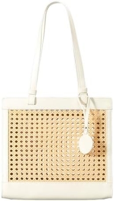Borsa da spiaggia di paglia per donne estiva di tessuto di rattan borsa da bagno di paglia borse di paglia e borse da mano per le vacanze con ciondolo