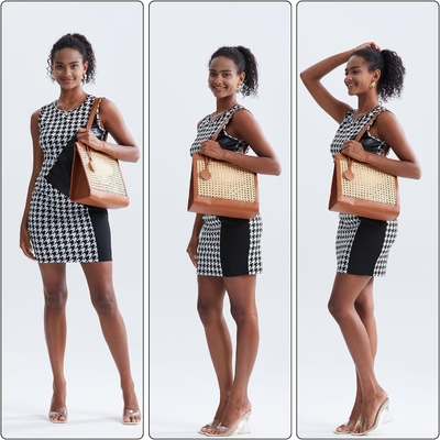 Borsa da spiaggia di paglia per donne estiva di tessuto di rattan borsa da bagno di paglia borse di paglia e borse da mano per le vacanze con ciondolo