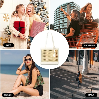 Borsa da spiaggia di paglia per donne estiva di tessuto di rattan borsa da bagno di paglia borse di paglia e borse da mano per le vacanze con ciondolo
