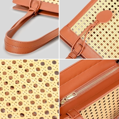 Borsa da spiaggia di paglia per donne estiva di tessuto di rattan borsa da bagno di paglia borse di paglia e borse da mano per le vacanze con ciondolo