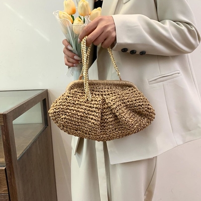 PIAGHE CHIC DONNE RAFFIA STRAW DUMPLING CLUTCH STYLISH VACATION estiva borsa da ginnastica