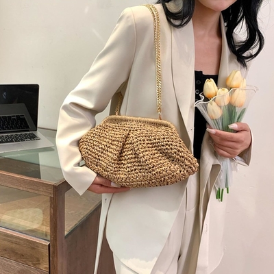 PIAGHE CHIC DONNE RAFFIA STRAW DUMPLING CLUTCH STYLISH VACATION estiva borsa da ginnastica