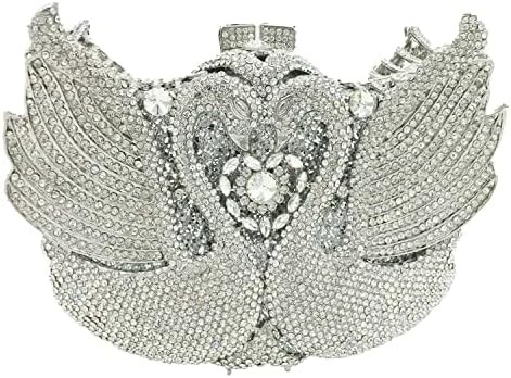 BOUTIQUE DE FGG DONNE SWAN CLUTCH Cristale Bottega di sera Bottega di nozze CENA DONNE RINESTONE MINAUDIERE Bottega di mano