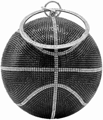 UMREN DONNE BASKETBALL in forma di croce BORSO BORSA RINESTONE PALLA RONDA VESTERNO CRISTALE BORSA di manica per matrimonio