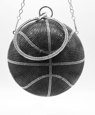 UMREN DONNE BASKETBALL in forma di croce BORSO BORSA RINESTONE PALLA RONDA VESTERNO CRISTALE BORSA di manica per matrimonio