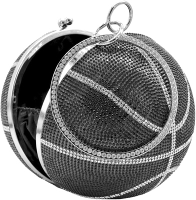 UMREN DONNE BASKETBALL in forma di croce BORSO BORSA RINESTONE PALLA RONDA VESTERNO CRISTALE BORSA di manica per matrimonio
