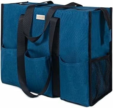 TOPDESIGN UTILITY BORSA DI PELLE resistente all'acqua con 13 tasche esterne e interne, chiusura della cerniera superiore e supporto di fondo spessa