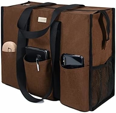 TOPDESIGN UTILITY BORSA DI PELLE resistente all'acqua con 13 tasche esterne e interne, chiusura della cerniera superiore e supporto di fondo spessa