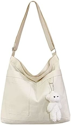 Brand: Kehpish Economical Cotton Canvas Tote Bag,Women Hobo Shoulder Bag Crossbody Handbag con 3 tasche esterne