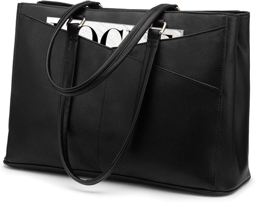 LAPTOP TOTE BAG PER DONNE 15,6 pollici di pelle impermeabile BALZETTI PER COMPUTATORE BUSINESS OFFICE LAVORO BRIEFCASE NERO