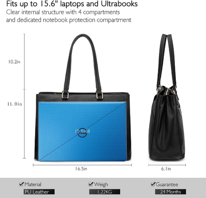 LAPTOP TOTE BAG PER DONNE 15,6 pollici di pelle impermeabile BALZETTI PER COMPUTATORE BUSINESS OFFICE LAVORO BRIEFCASE NERO