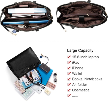 LAPTOP TOTE BAG PER DONNE 15,6 pollici di pelle impermeabile BALZETTI PER COMPUTATORE BUSINESS OFFICE LAVORO BRIEFCASE NERO