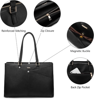 LAPTOP TOTE BAG PER DONNE 15,6 pollici di pelle impermeabile BALZETTI PER COMPUTATORE BUSINESS OFFICE LAVORO BRIEFCASE NERO