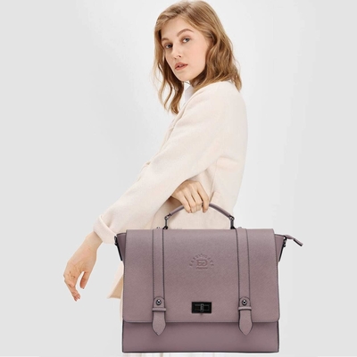 EASEGAVE BRIEFCASE per laptop da 17 pollici da donna, VINTAGE PURPLE SAFFIANO ECO-LEATHER, MULTI-COMPARTMENT, Capacità di peso di 3 libbre