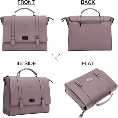 EASEGAVE BRIEFCASE per laptop da 17 pollici da donna, VINTAGE PURPLE SAFFIANO ECO-LEATHER, MULTI-COMPARTMENT, Capacità di peso di 3 libbre
