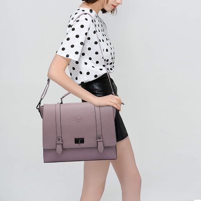 EASEGAVE BRIEFCASE per laptop da 17 pollici da donna, VINTAGE PURPLE SAFFIANO ECO-LEATHER, MULTI-COMPARTMENT, Capacità di peso di 3 libbre