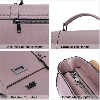 EASEGAVE BRIEFCASE per laptop da 17 pollici da donna, VINTAGE PURPLE SAFFIANO ECO-LEATHER, MULTI-COMPARTMENT, Capacità di peso di 3 libbre