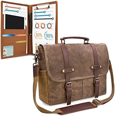BORSA MESSAGGERO 15,6 pollici impermeabile VINTAGE cuoio autentico tela cerata BORSA GRANDE SACCHELLA BORSA