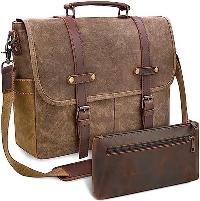 BORSA MESSAGGERO 15,6 pollici impermeabile VINTAGE cuoio autentico tela cerata BORSA GRANDE SACCHELLA BORSA