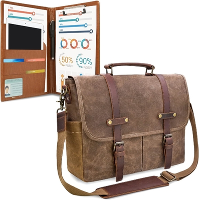 BORSA MESSAGGERO 15,6 pollici impermeabile VINTAGE cuoio autentico tela cerata BORSA GRANDE SACCHELLA BORSA